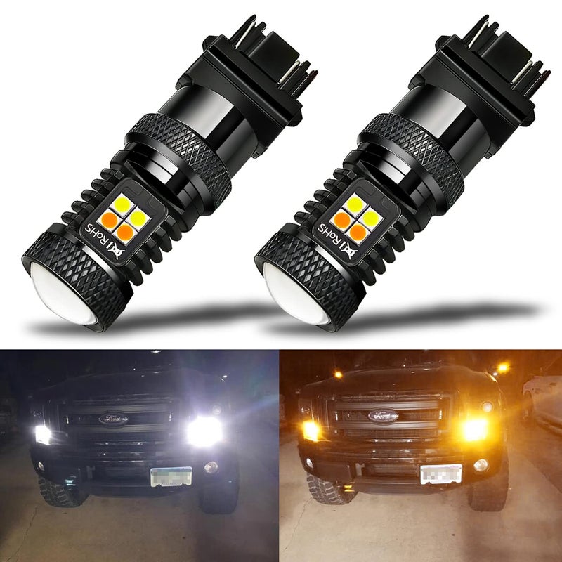 iBrightstar Extremely Bright 3030 Chipsets 3157 4157 3155 3457 Switchback LED Bulbs with Projector Replacement for Daytime Running Lights/DRL and Turn Signal Lights, White/Amber - Image 1